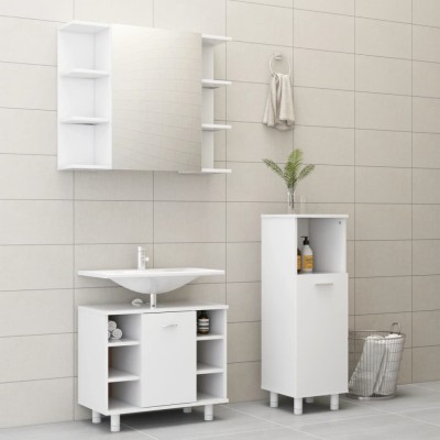 Set mobilier de baie, 3 piese, alb, lemn prelucrat foto