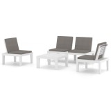 Cumpara ieftin Set mobilier de gradina cu perne, 4 piese, alb, plastic