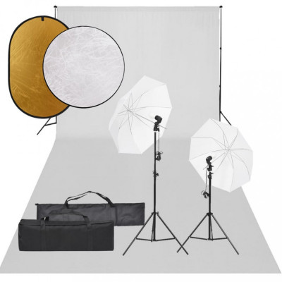 vidaXL Set studio foto cu set de lumini, fundal și reflector foto