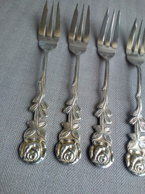 Set de 6 furculite pentru desert placate cu argint, made in Grecia foto