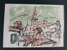 Panorama Medias, desen,30x45 cm, semnat,neidentificat,creioane color,neinramaat
