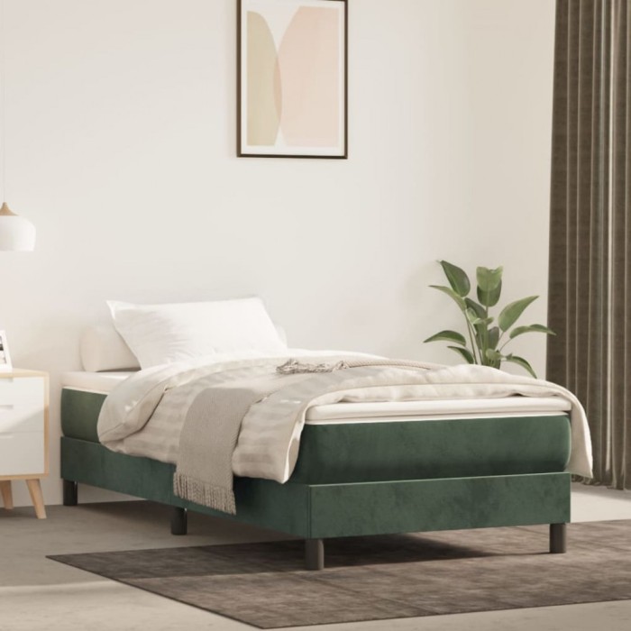 vidaXL Pat box spring cu saltea, verde &icirc;nchis, 100x200 cm, catifea