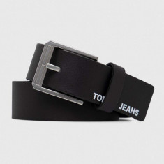 Tommy Jeans curea de piele barbati, culoarea negru