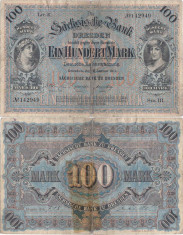 1911 (2 Ianuarie), 100 Mark (P-S952b.1) - Dresda, Saxonia (Statele Germane) foto