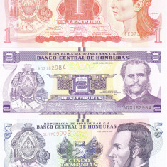 Bancnota Honduras 1, 2 si 5 Lempiras 2014 - P96-98 UNC ( set x3 )