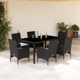 Set mobilier de gradina cu perne 7 piese negru poliratan&amp;sticla GartenMobel Dekor, vidaXL