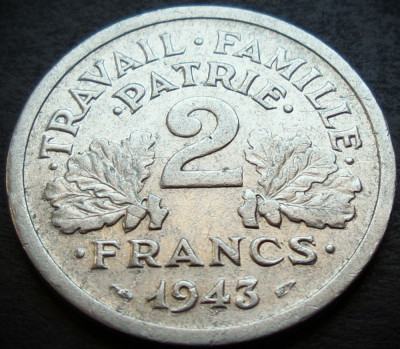 Moneda istorica 2 FRANCI - FRANTA, anul 1943 * cod 224 foto