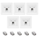 Set 5 Prize ecranate de retea RJ45 cu 5 mufe CAT 6A, Kwmobile, Alb, Metal, 54571.01.05