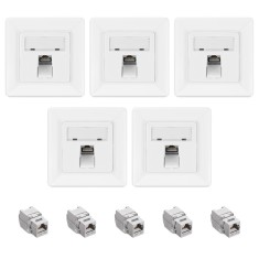 Set 5 Prize ecranate de retea RJ45 cu 5 mufe CAT 6A, Kwmobile, Alb, Metal, 54571.01.05