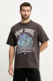 47 brand tricou din bumbac MLB New York Yankees culoarea maro, cu imprimeu, BB017TMKBRU643616C9