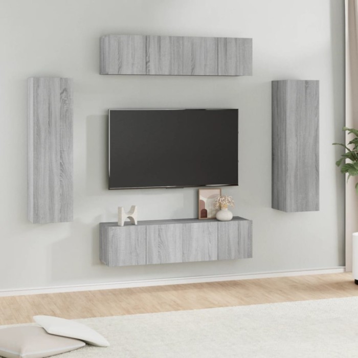 vidaXL Set dulapuri TV, 6 piese, gri sonoma, lemn prelucrat 3120246