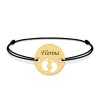 My Kid - Bratara personalizata snur cu talisman din argint 925 placat cu aur galben 24K cu nume si talpite