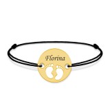 My Kid - Bratara personalizata snur cu talisman din argint 925 placat cu aur galben 24K cu nume si talpite