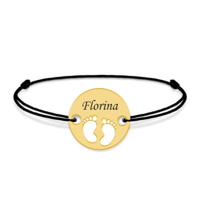 My Kid - Bratara personalizata snur cu talisman din argint 925 placat cu aur galben 24K cu nume si talpite foto