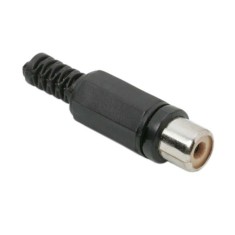 Soclu RCA mama executie plastic negru cu protectie pentru cablu