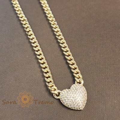 Colier aur 14K placat cu inima stralucitoare 50 cm foto