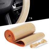 Husa volan din PIELE BEJ + ATA BEJ, diametru 37 - 39 cm (se coase, aspect
