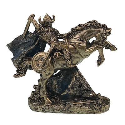Ornament decorativ, Razboinic Viking pe cal cu sabie, Auriu, 15 cm, 1169H foto