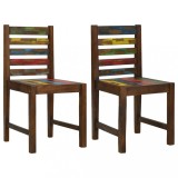 Set 2 Scaune Bucatarie Lemn Masiv Recuperat Multicolor, Stil Vintage Retro, 45x45x85 cm