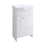 Cumpara ieftin Baza si lavoar ceramic CS Cati, mobilier baie stativ 50 cm, front PAL, 2 usi, alb