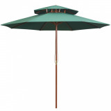 VidaXL Umbrelă de soare dublă, 270x270 cm, st&acirc;lp de lemn, verde