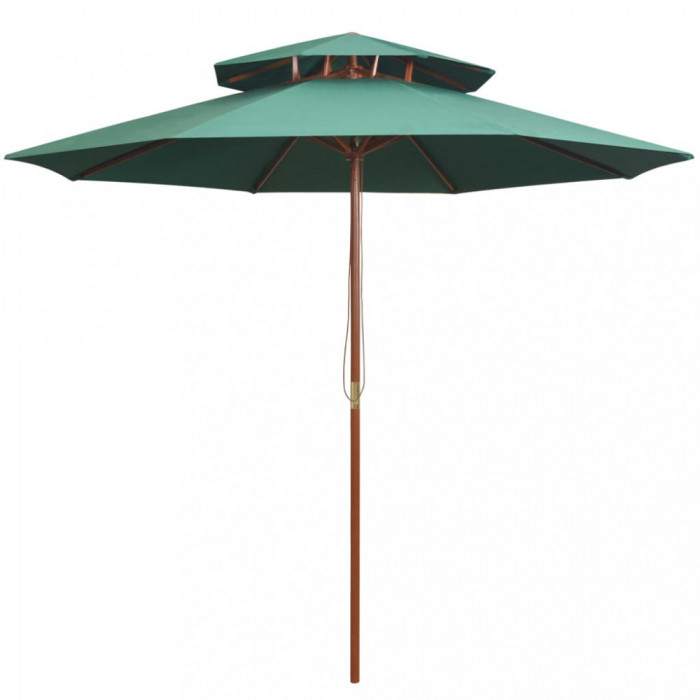 vidaXL Umbrelă de soare dublă, 270x270 cm, st&acirc;lp de lemn, verde