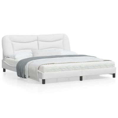 vidaXL Cadru de pat cu tăblie, alb, 180x200 cm, piele ecologică foto