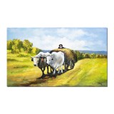 Tablou celebru pictat manual, Carul cu boi, 100x60cm ulei pe panza, reproducere Nicole Grigorescu