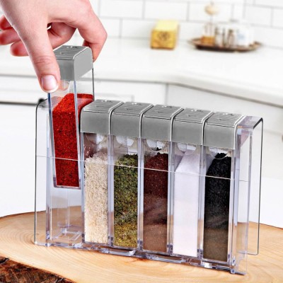 Set Recipiente Condimente, Kitchen Master, Transparent, Capac Gri, 6 Bucăți foto