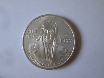 Mexic 100 Pesos 1977 UNC argint,greutate=28 grame/diametrul=39 mm foto