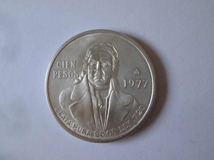 Mexic 100 Pesos 1977 UNC argint,greutate=28 grame/diametrul=39 mm