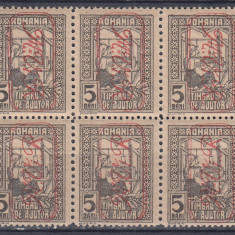 ROMANIA 1917 TIMBRE AJUTOR SUPRATIPAR MVIR MONOGRAM MARE 5 BANI BLOC DE 6 MNH