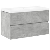 Cumpara ieftin Set mobilier de baie, 2 piese, gri beton, lemn compozit