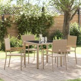 Set Dining Gradina vidaXL 5 Piese, Poliratan Bej, 4 Persoane, Exterior, Masa Rectangulara + Scaune cu Perne