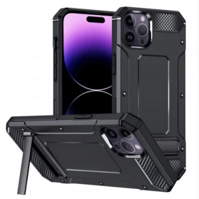 Husa iPhone 14 Pro Max Antisoc Negru Hybrid Armor Kickstand foto