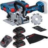 Bosch GFF 18V-22 + 0615990L1R - Masina de frezat pentru dibluri plate 22 mm + Set 3 acumulatori si incarcator Li-Ion 18 V 4 Ah valiza speciala