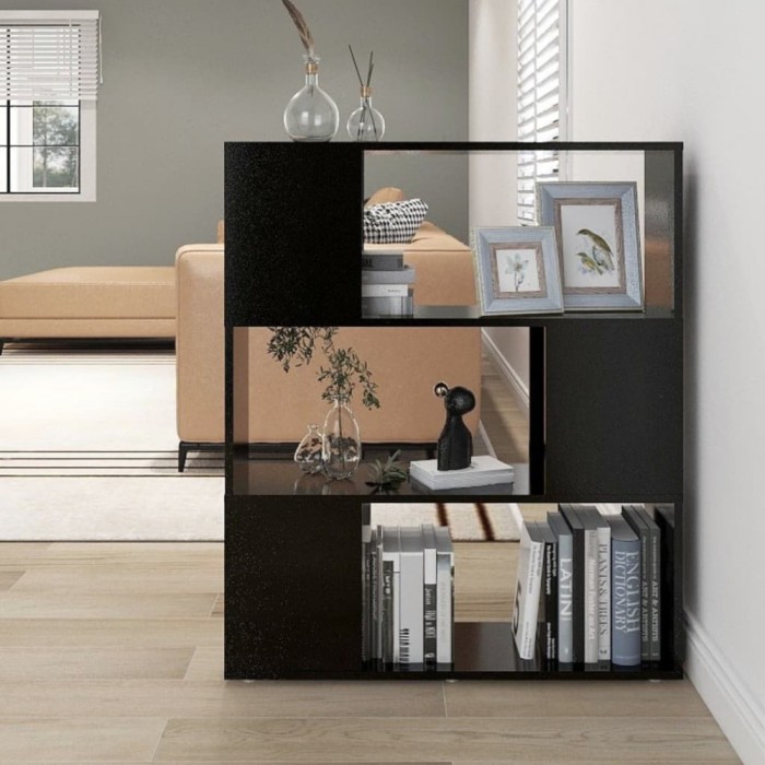 Bibliotecă/Separator cameră, negru, 80x24x94 cm, PAL
