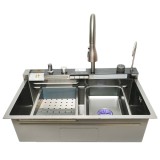 Chiuveta bucatarie multifunctionala din otel inoxidabil cu 2 cascade, afisaj digital temperatura, functie cascada, dozator sapun, spalator pahare, scu