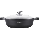 Cratita Marmorata Royalty Line 34cm 7L, Antiaderenta, Capac Sticla, Negru, Compatibila Inductie