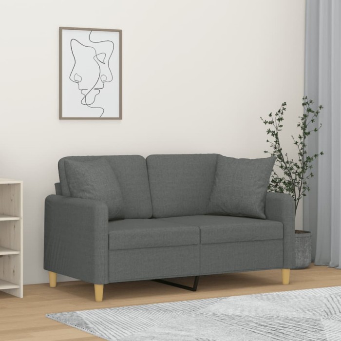 vidaXL Canapea cu 2 locuri cu pernuțe, gri &icirc;nchis, 120 cm, textil 3200902