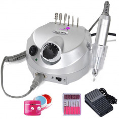 Set Manichiura Freza Electrica Profesionala Unghii 30000RPM Silver 202 + 3 Geluri Uv Unghii foto