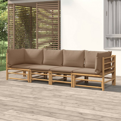 vidaXL Set mobilier de grădină cu perne gri taupe, 4 piese, bambus foto