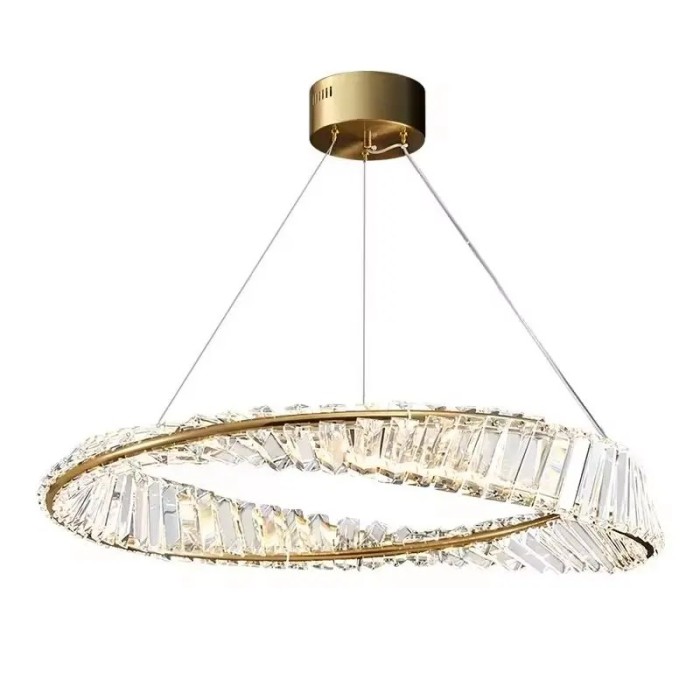 Candelabru LED 80W, 1 cerc diamante, bronz, 40CM, aplicatie telefon, telecomanda, lumina/rece/calda/neutra, intensitate reglabila