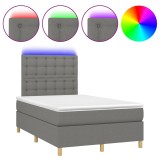 Cumpara ieftin Pat cu arcuri, saltea si LED, gri inchis, 120x190 cm, textil