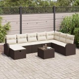 Cumpara ieftin Set de canapele pentru grădină cu pernă 9 pcs Maro Rattan poli