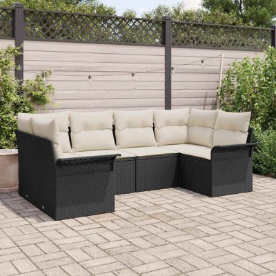 vidaXL Set de canapele pentru grădină cu pernă 6 pcs Negru Rattan poli 3345497 foto
