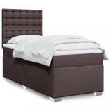 vidaXL Pat box spring cu saltea, maro &icirc;nchis, 90x200 cm, textil