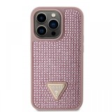 Guess Husa Rhinestones Triangle Metal Logo iPhone 14 Pro Roz