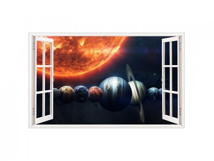Sticker decorativ, fereastra 3D, Planeta, 85 cm, 1037STK