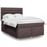 vidaXL Pat box spring cu saltea, maro &icirc;nchis, 160x200 cm, textil